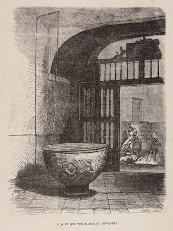 Pila bautismal de Miguel de Cervantes en Alcalá de Henares en La Ilustración de Madrid